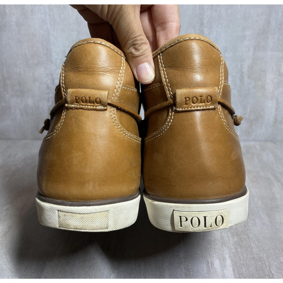 Polo Ralph Lauren Shoes Mens Size 14D Brown Tan Leather Canvas Boat Sneakers main image 4